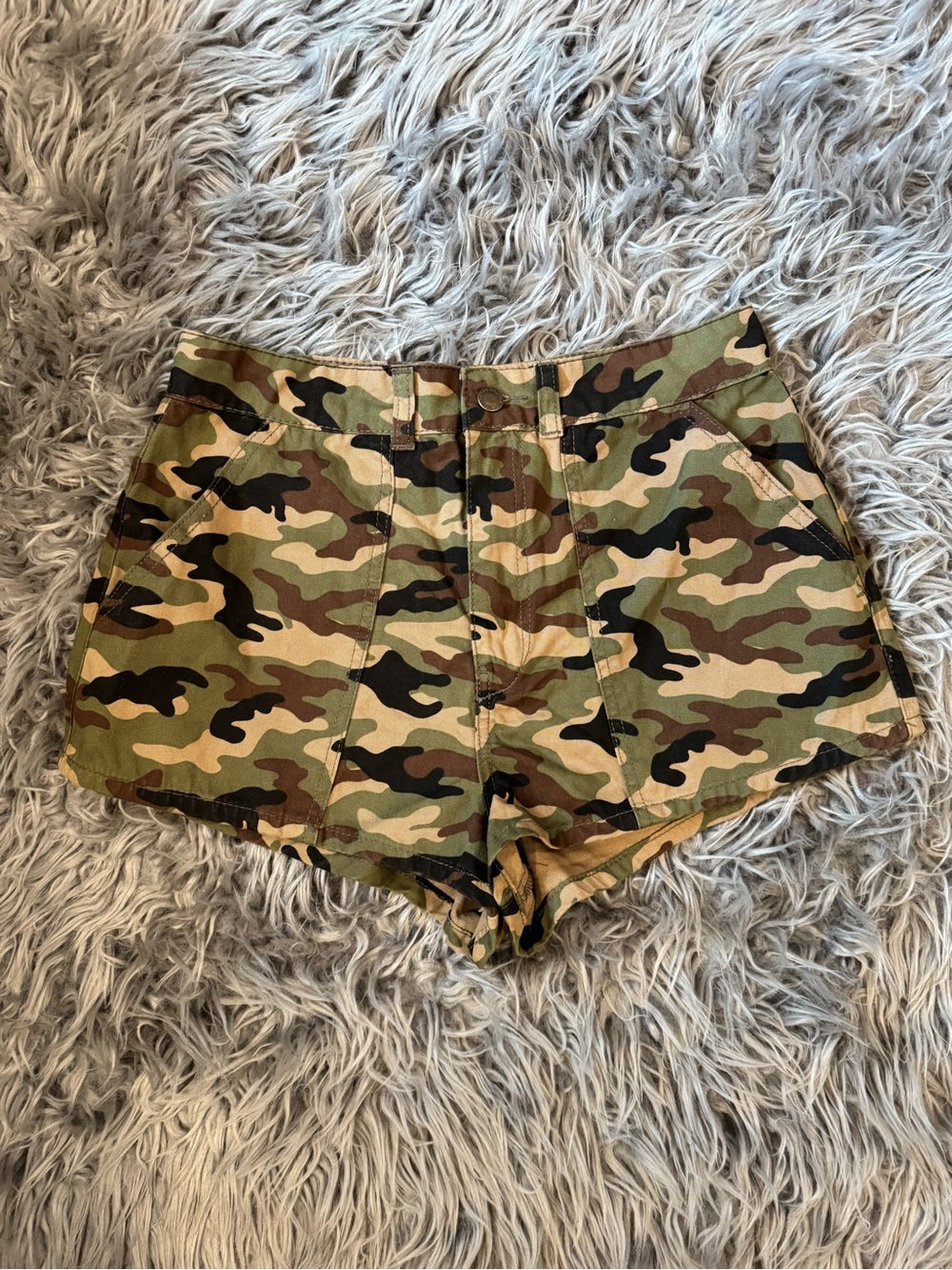 Nasty Gal Camo High-Rise Shorts in Green and Brown
